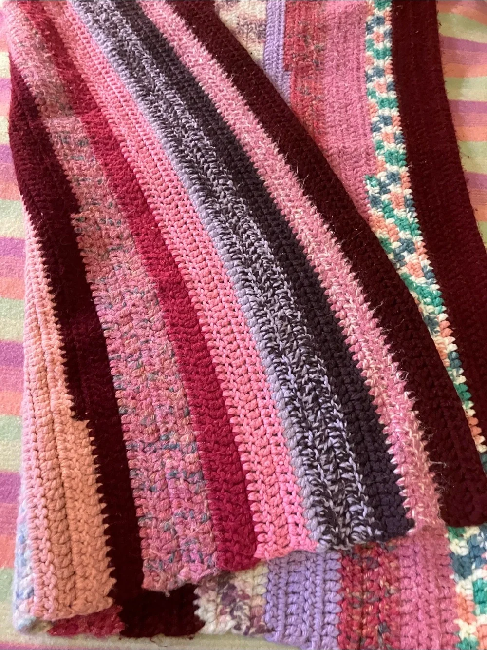 Thick & heavy crocheted throw or rug handmade 80’s   40 x 46”